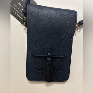 NWT K Carroll  Navy Vegan Crossbody with RFD Protection